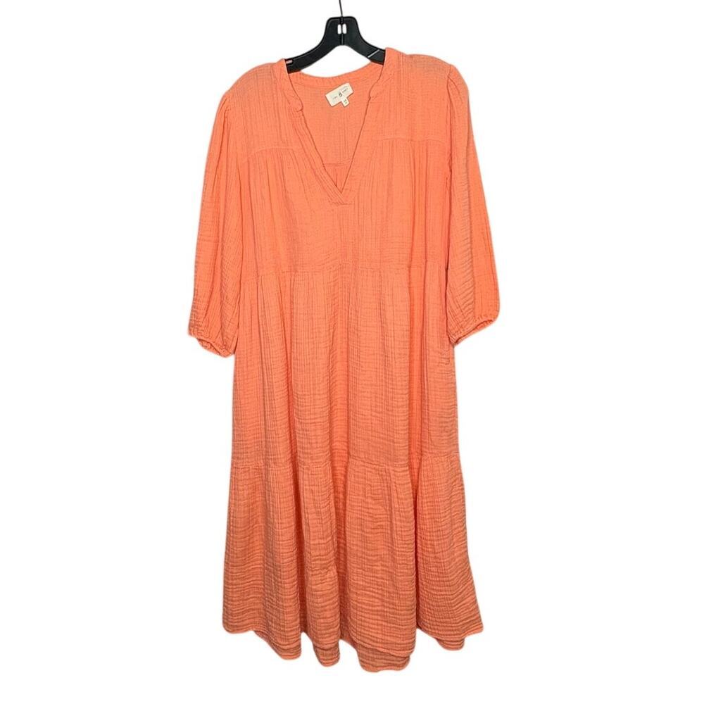 Lou & Grey 100% Cotton Gauze Breezy Coral Boho Soft Resort Summer Dress Size XS